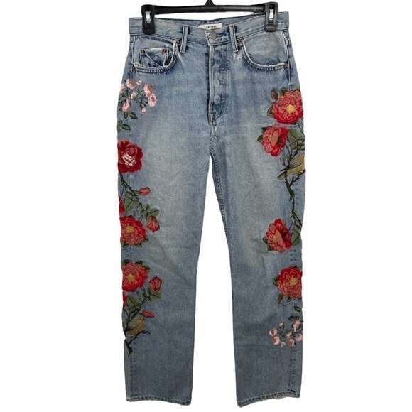 GRLFRND Denim Helena High-Rise Straight Jeans in Hall & Oats Size 26 Embroidered - Picture 3 of 14
